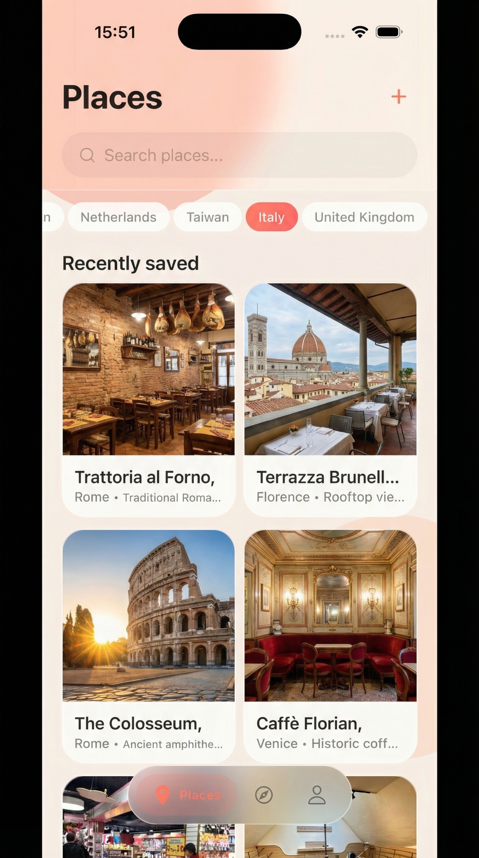 Places saved in Italy